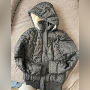 Black hooded bomber jacket